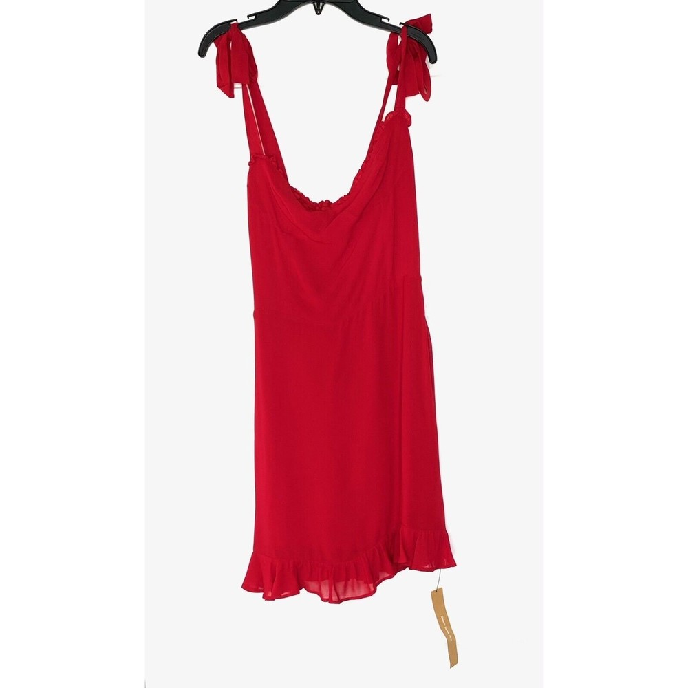 REFORMATION Red Christine Sleeveless Ruffle Tie Shoulder Smocked Crepe Dress 6 - Picture 7 of 9